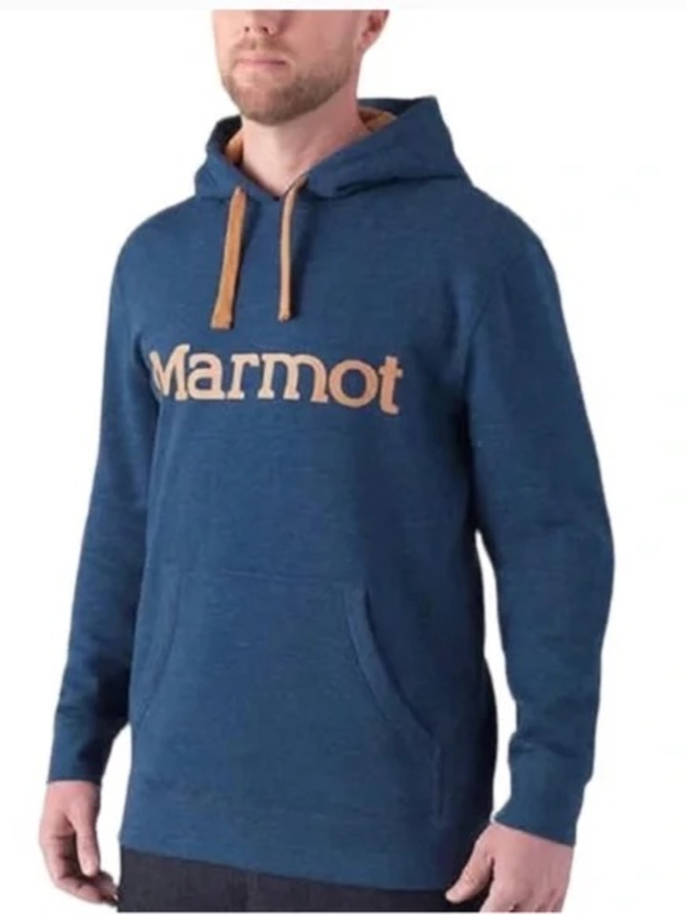 Marmot Logo Pullover Hoodie Blue Gold Size Medium